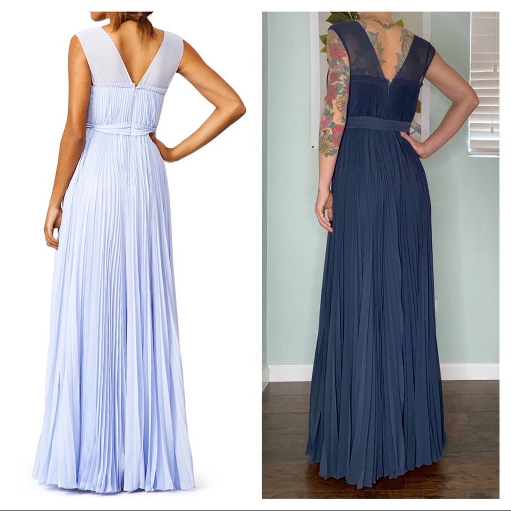 Rebecca Taylor V-neck Pleated Chiffon Floor Length Gown in Navy Blue size 4 - Picture 3 of 15